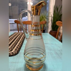 VINTAGE AMBER/GOLD ART GLASS, HAND BLOWN DECANTER - home decor